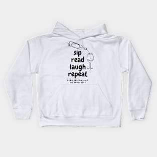 sip, read, laugh, repeat - book club funny design Kids Hoodie